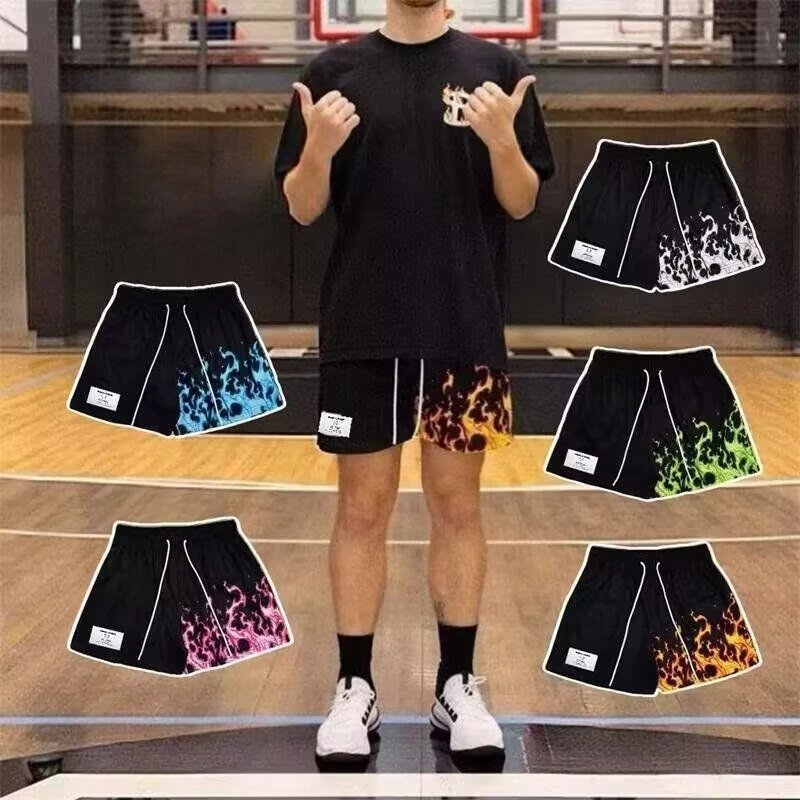 Flame Print Basketball Shorts