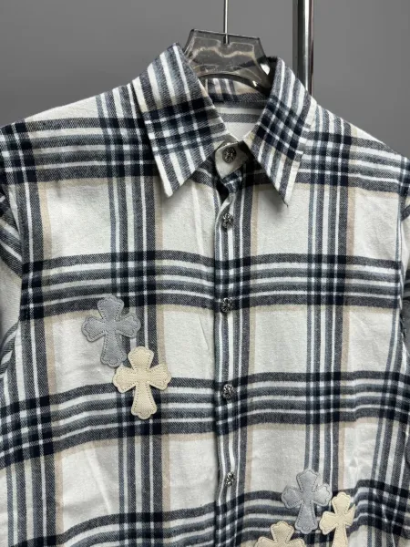 Chrome Hearts x Unknown Brand Plaid Shirt with Cross Appliqués Beige/Navy Shirt - 8