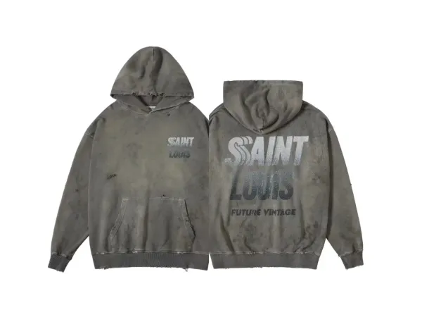 Saint Louis Future Vintage Distressed Hoodie Gray - 1