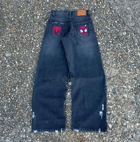 Spider-Man x Design Embroidered Distressed Wide-Leg Jeans - 1