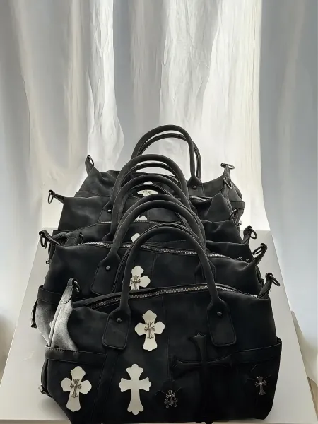 Chrome Hearts Inspired Cross Motif Distressed Black Boston Bag - 8