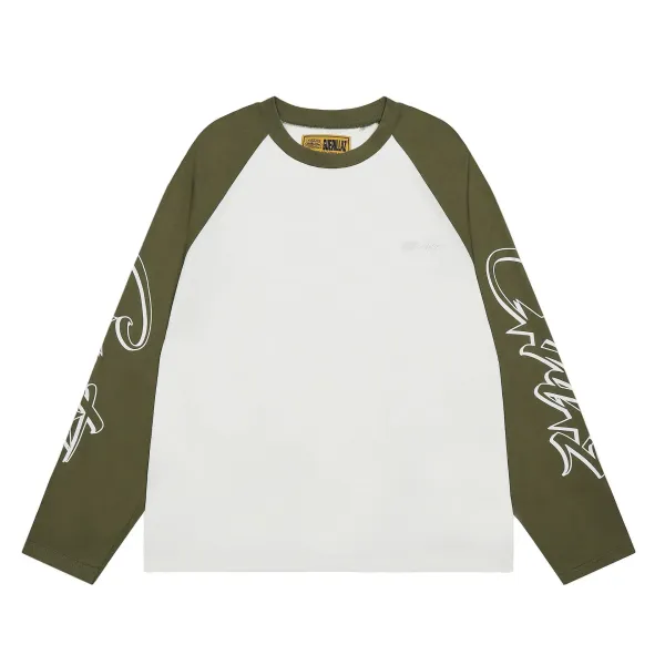 Corteiz Guerillaz Raglan Long Sleeve T-Shirt White/Army Green - 1