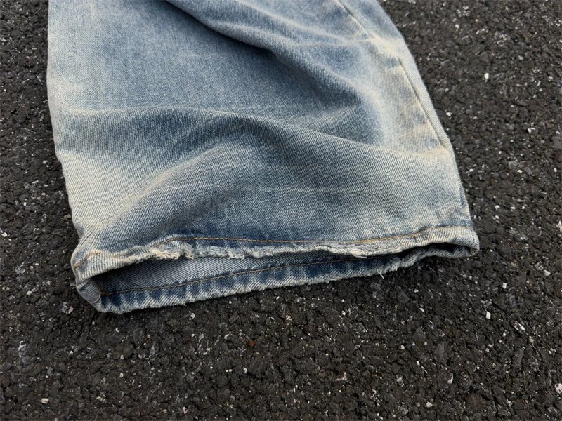Design Wide-Leg Distressed Washed Denim Jeans - 16