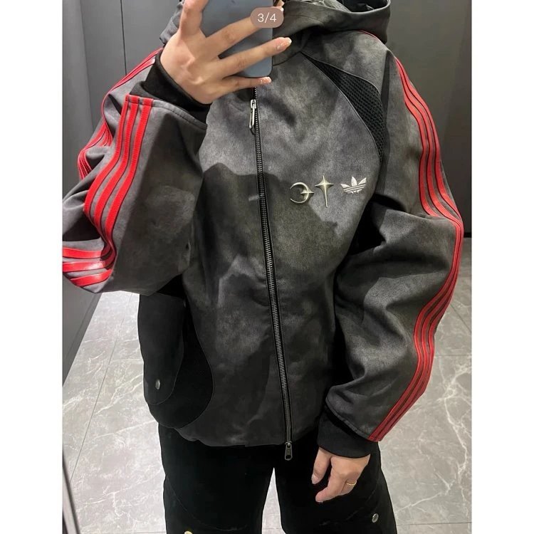 Color blocked hooded zipper jacket leather jacket