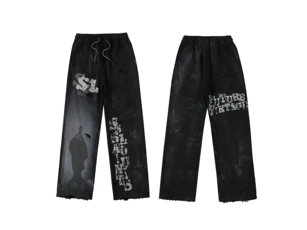 Future Vintage x SLNTS Distressed Black Sweatpants - 1