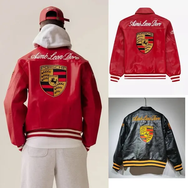Aimé Leon Dore x Porsche Leather Racing Jacket Red - 4