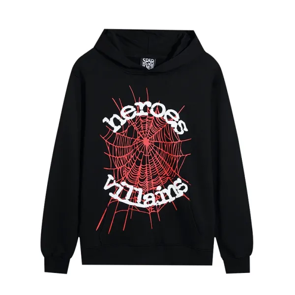 SSENSE Heroes & Villains Spiderweb Graphic Hoodie Black - 1