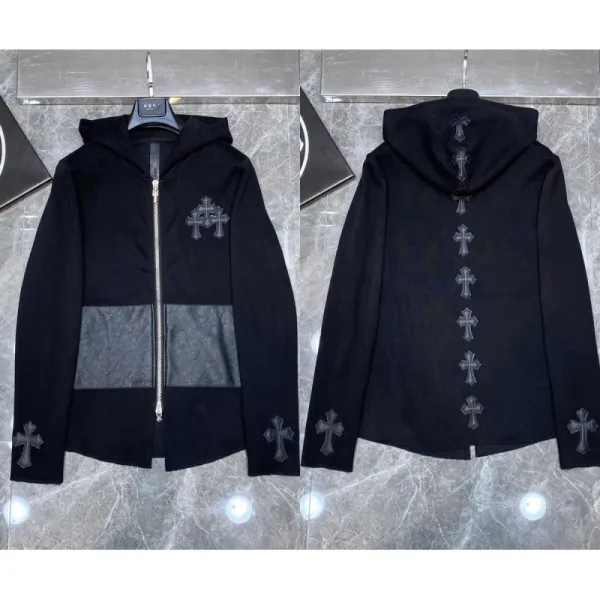 Chrome Hearts Cross Embroidered Hooded Zip-Up Jacket Black - 1