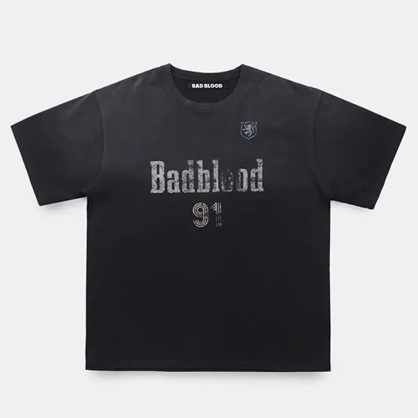 Badblood Badblood 91 Distressed Print Black T-Shirt - 1