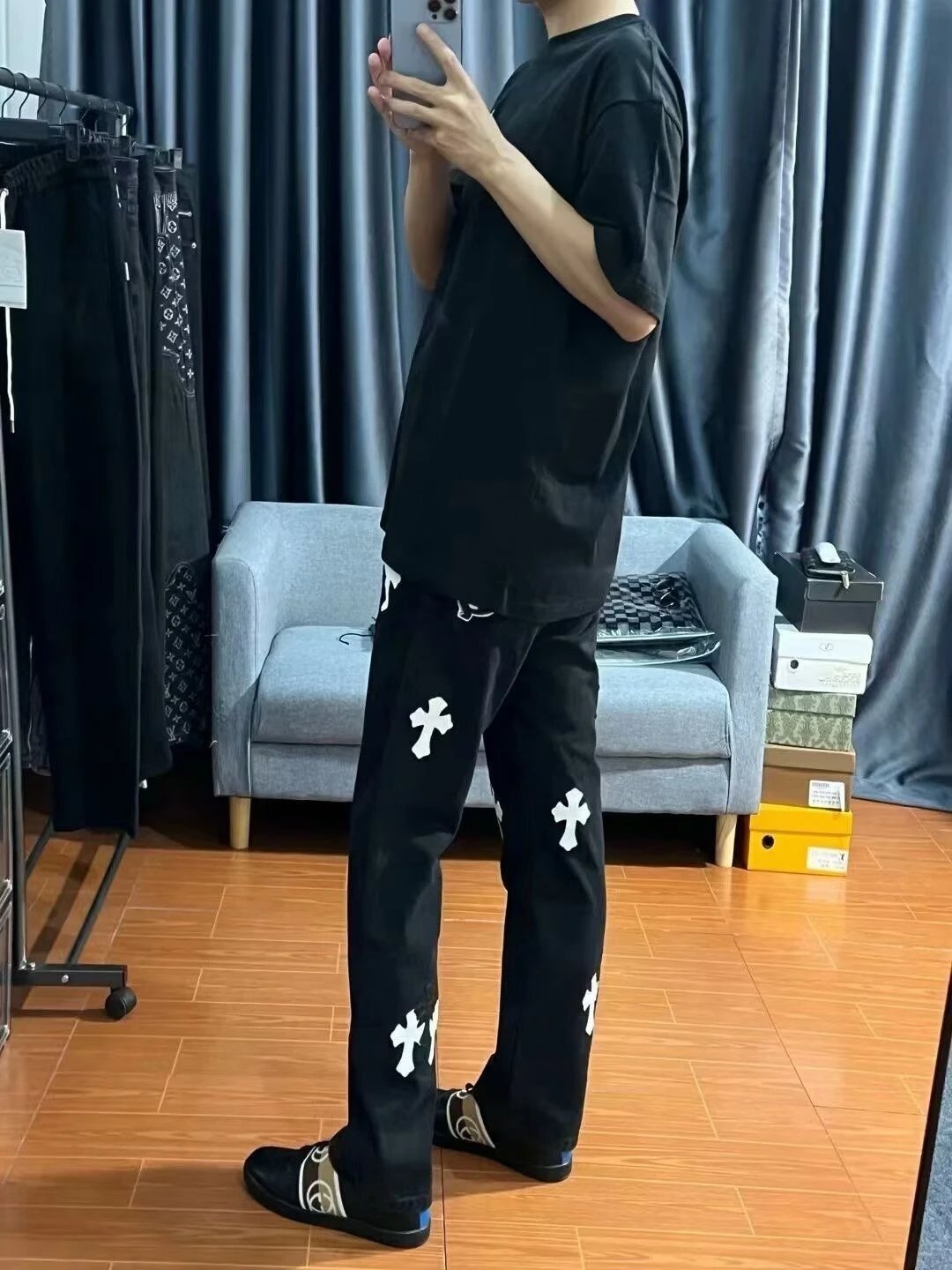 Corteiz Cross Logo Embroidered Black Denim Jeans - 10