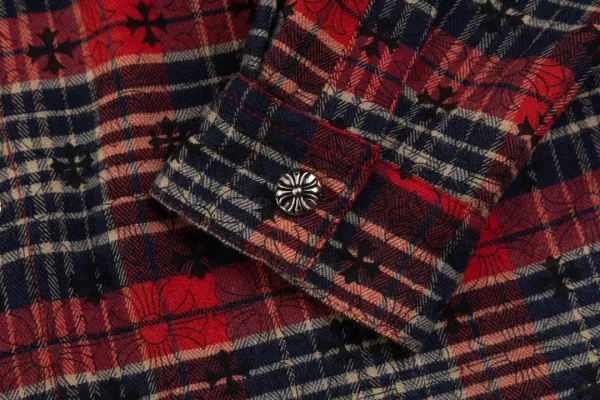 Chrome Hearts Cross Embroidered Plaid Shirt Red - 27