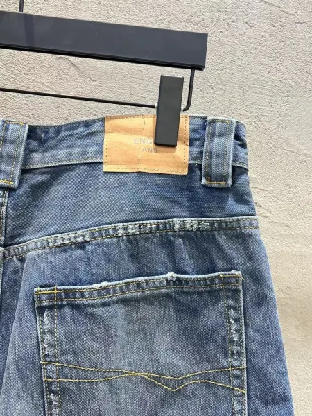 Design Distressed Wide-Leg Denim Shorts Blue - 8