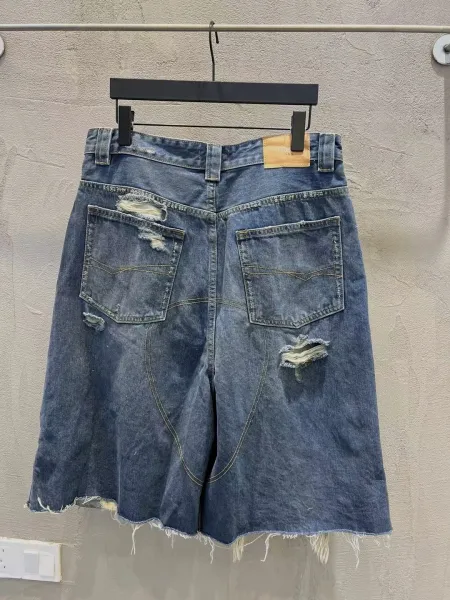 Design Distressed Wide-Leg Denim Shorts Blue - 5