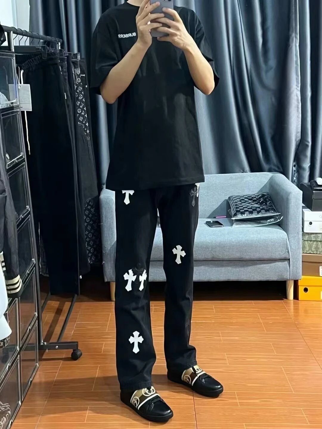 Corteiz Cross Logo Embroidered Black Denim Jeans - 15