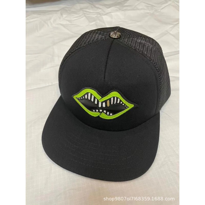Chrome Hearts Lips Embroidered Black Mesh Baseball Cap - 1