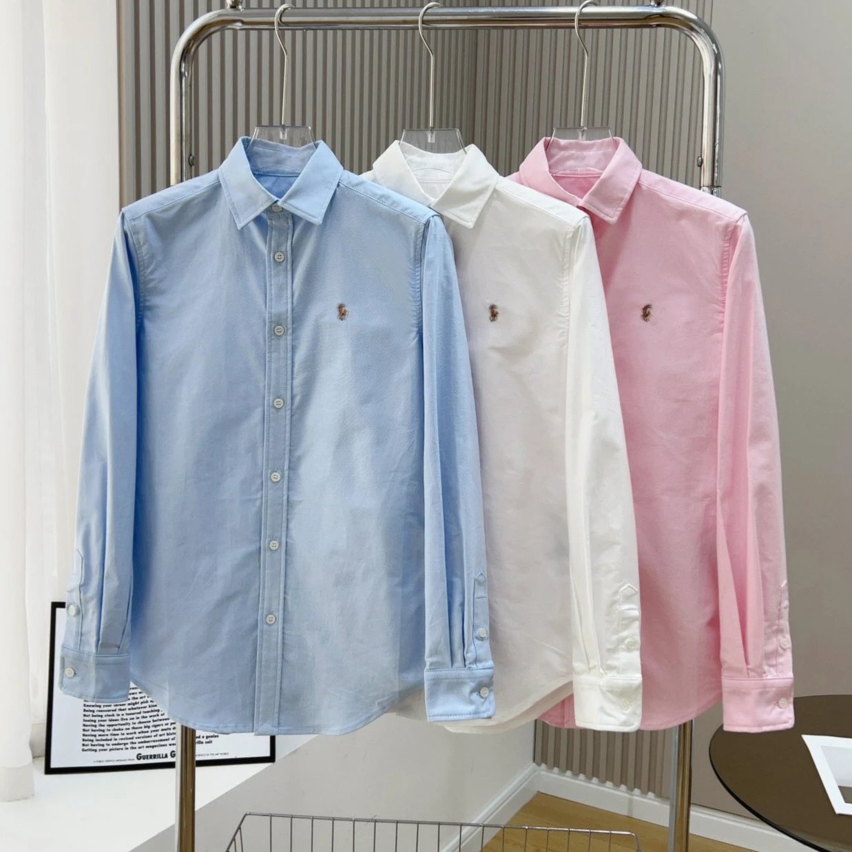 Embroidered Oxford Cotton Long Sleeve Shirt
