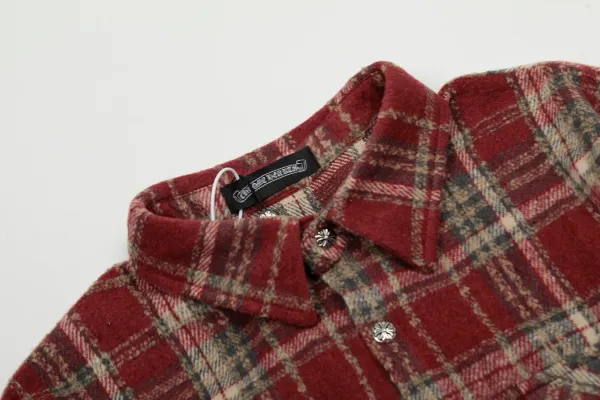 Chrome Hearts Cross Embroidered Plaid Shirt Red - 18
