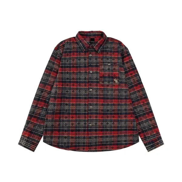 Chrome Hearts Cross Embroidered Plaid Shirt Red - 25