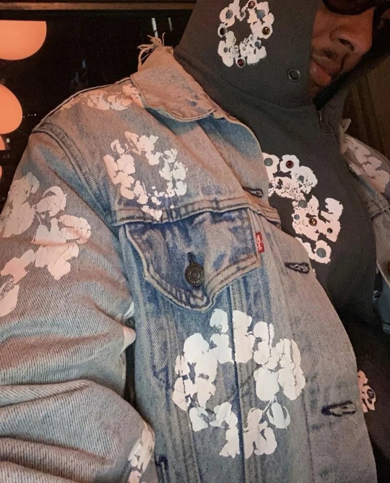 Off-White x Virgil Abloh Floral Denim Jacket Black - 4