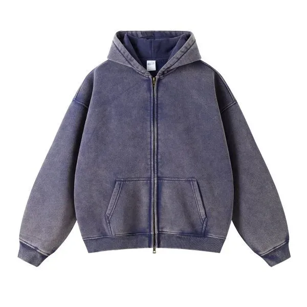 Design Oversized Acid-Wash Green Zip-Up Hoodie - 21