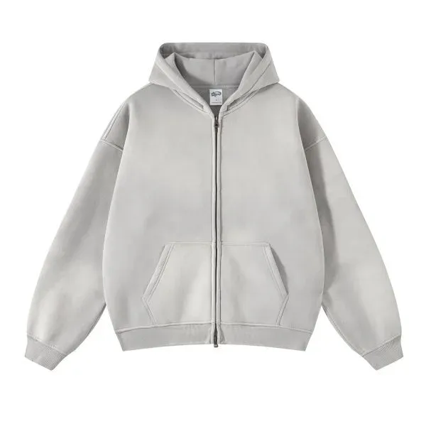 Design Oversized Acid-Wash Green Zip-Up Hoodie - 17
