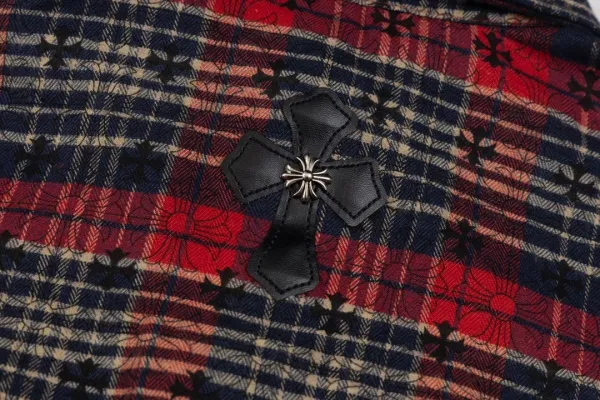 Chrome Hearts Cross Embroidered Plaid Shirt Red - 29