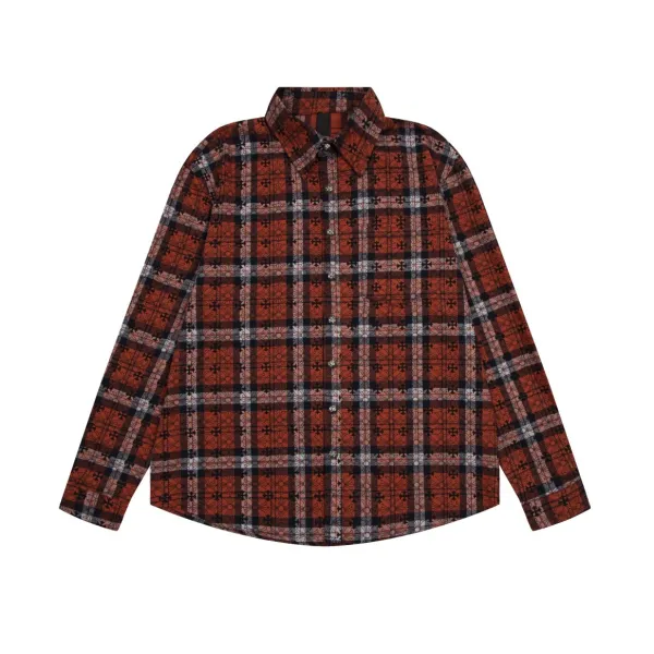 Chrome Hearts Cross Embroidered Plaid Shirt Red - 36