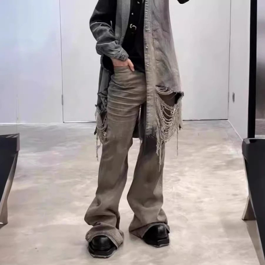 Distressed Flared Denim Jeans