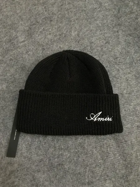 Amiri Script Logo Black Knit Beanie - 3