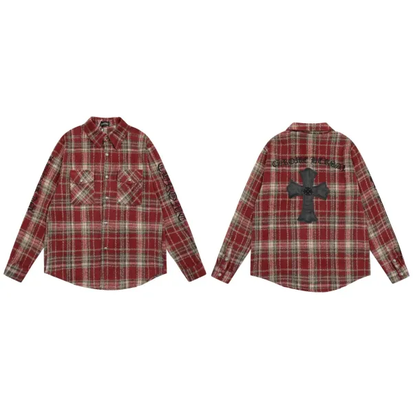 Chrome Hearts Cross Embroidered Plaid Shirt Red - 5