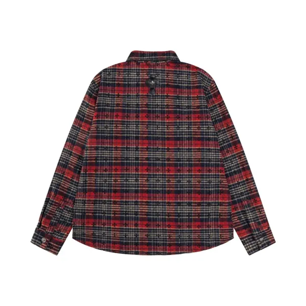 Chrome Hearts Cross Embroidered Plaid Shirt Red - 26