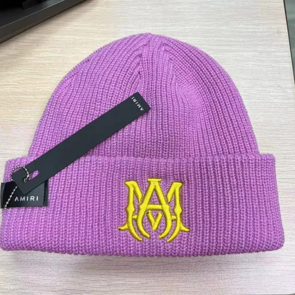 Amiri Logo Embroidered Purple Beanie - 1