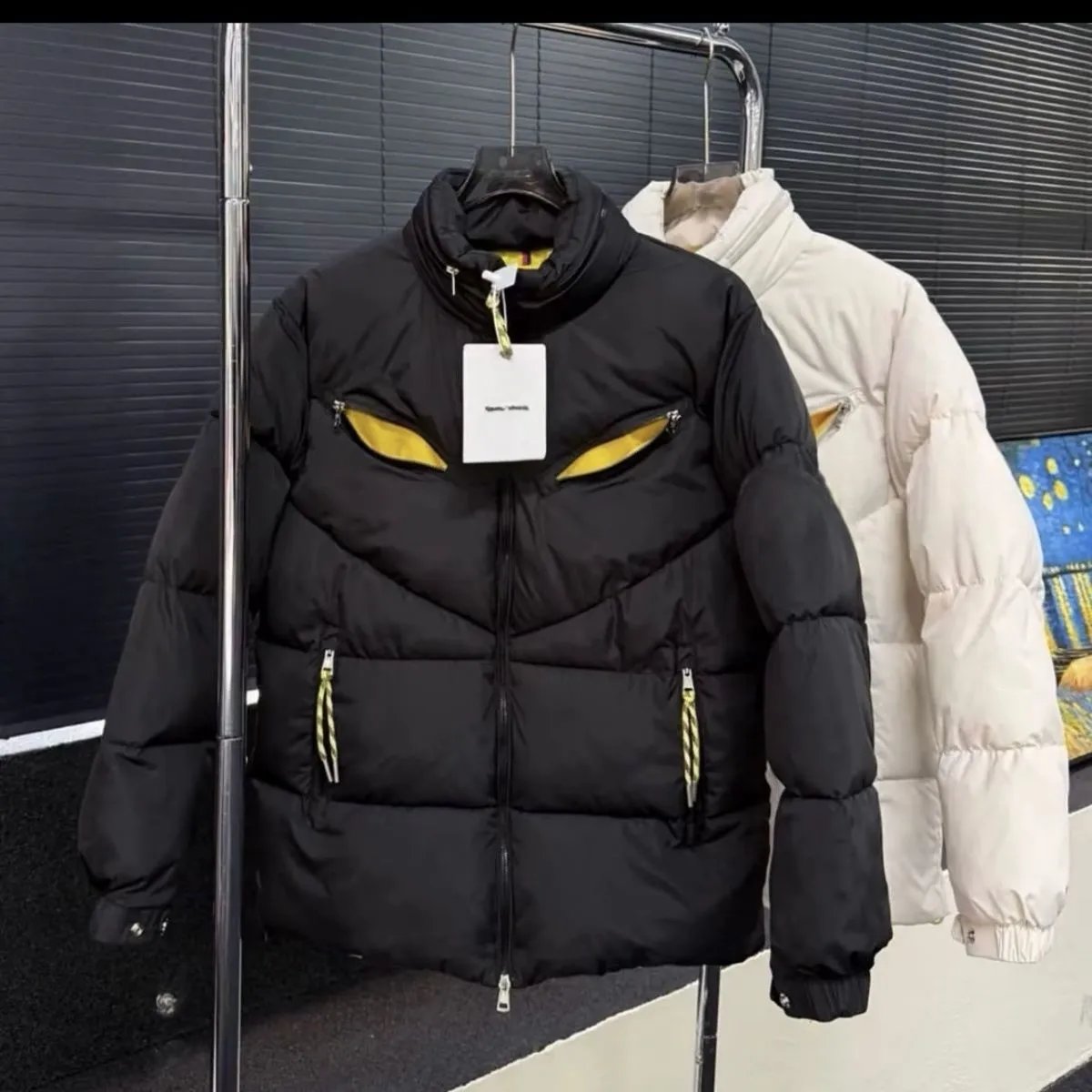 Black Yellow Trim Puffer Jacket