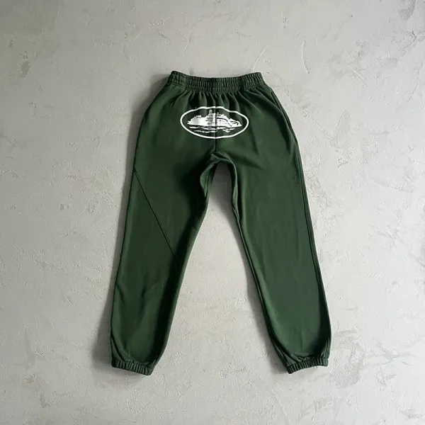 Design Oval Ship Print Sweatpants Army Green - 1
