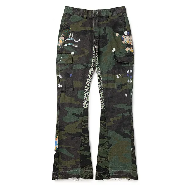 Maison Margiela Artisanal Camouflage Cargo Pants with Leopard Panel and Hand-Painted Details - 1