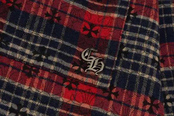 Chrome Hearts Cross Embroidered Plaid Shirt Red - 28