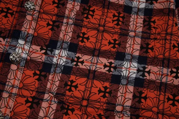 Chrome Hearts Cross Embroidered Plaid Shirt Red - 43