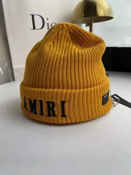 Amiri Logo Knit Beanie Mustard Yellow - 1