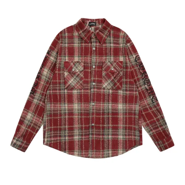 Chrome Hearts Cross Embroidered Plaid Shirt Red - 9