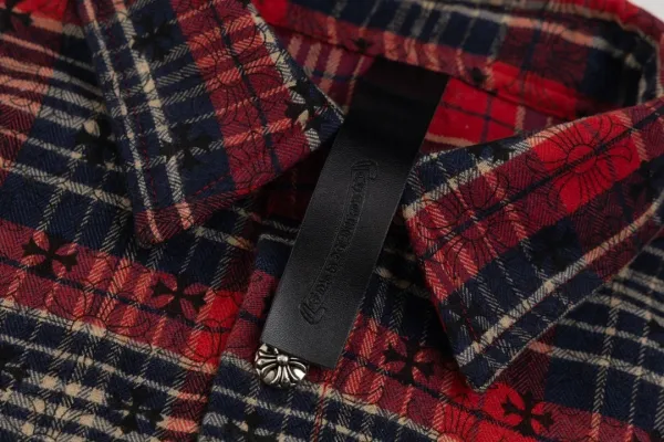 Chrome Hearts Cross Embroidered Plaid Shirt Red - 30
