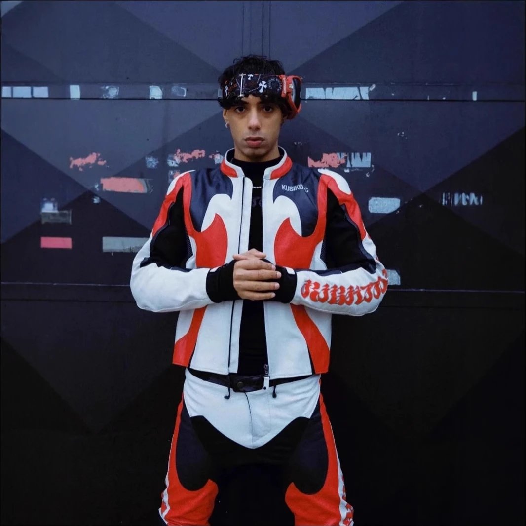 KUSIKOHC Flame Motif Leather Jacket Multicolor