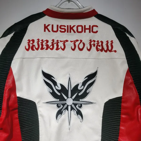 Kusikohc Flame Motif Leather Jacket Red Black White - 20