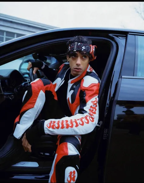 Kusikohc Flame Motif Leather Jacket Red Black White - 5