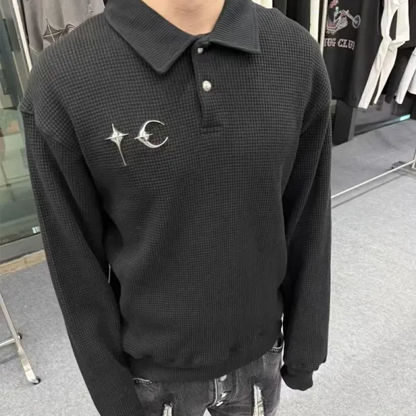 Yohji Yamamoto x CDG Play Black Waffle-Knit Polo Shirt - 10