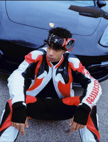 Kusikohc Flame Motif Leather Jacket Red Black White - 4