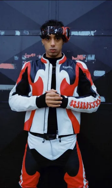 Kusikohc Flame Motif Leather Jacket Red Black White - 3