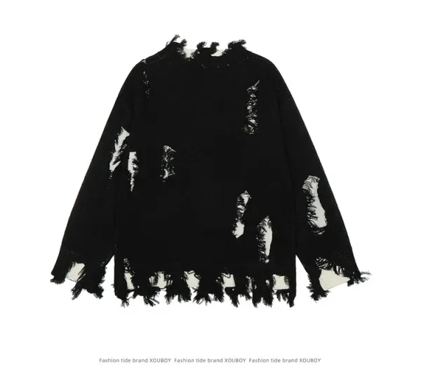 Off-White Distressed Photo-Patch Knit Sweater Black - 8