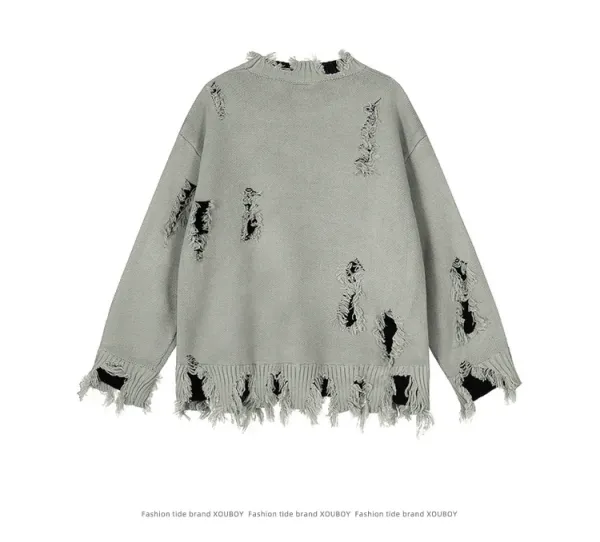 Off-White Distressed Photo-Patch Knit Sweater Black - 10