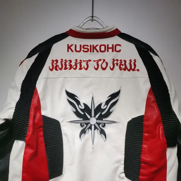 Kusikohc Flame Motif Leather Jacket Red Black White - 22