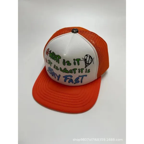 Design Streetwear Trucker Cap Orange and White with Graffiti Print Baseball Cap - 1